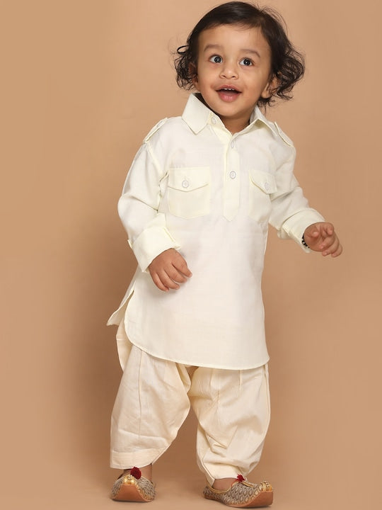 Vastramay Sishu Boys Cream-Coloured Kurta with Salwar
