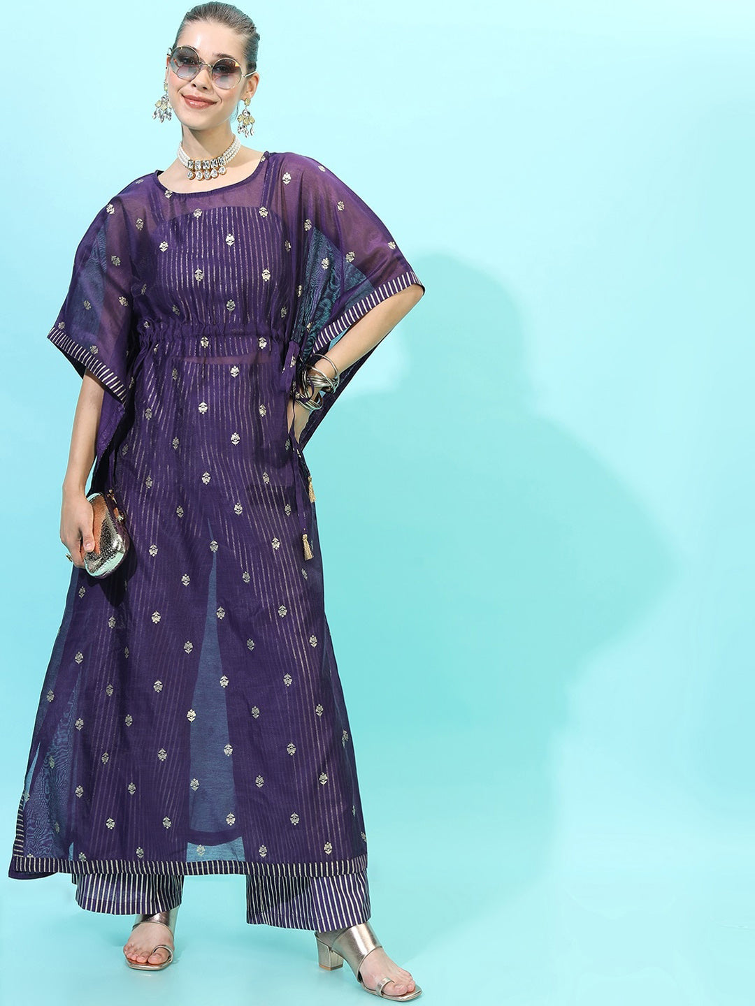 Vishudh Women Purple High Slit Kurta with Palazzos