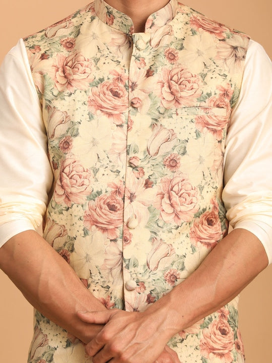 Vastramay Mandarin Collar Kurta with Pyjamas & Nehru Jacket