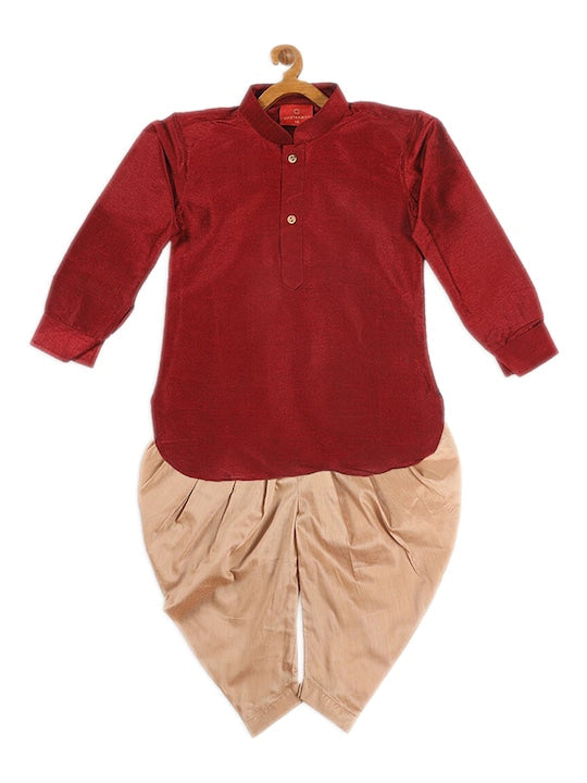 Vastramay Sishu Boys Maroon & Gold-Toned Kurta With Dhoti Pants