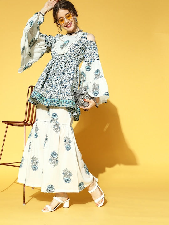 Yufta Ethnic Motifs Pure Cotton Nuovo Sleeves Kurta Set