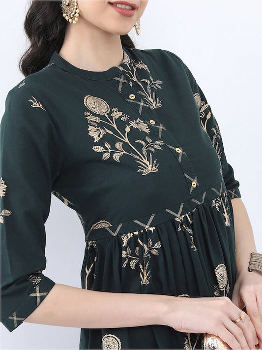 Vishudh Green Floral Maxi Dress