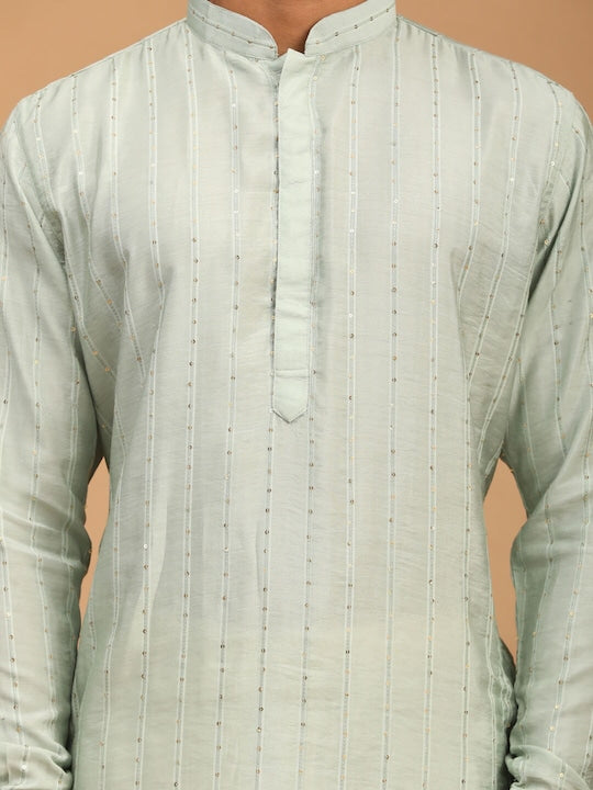 Vastramay Sequined Detail Chanderi Straight Kurta