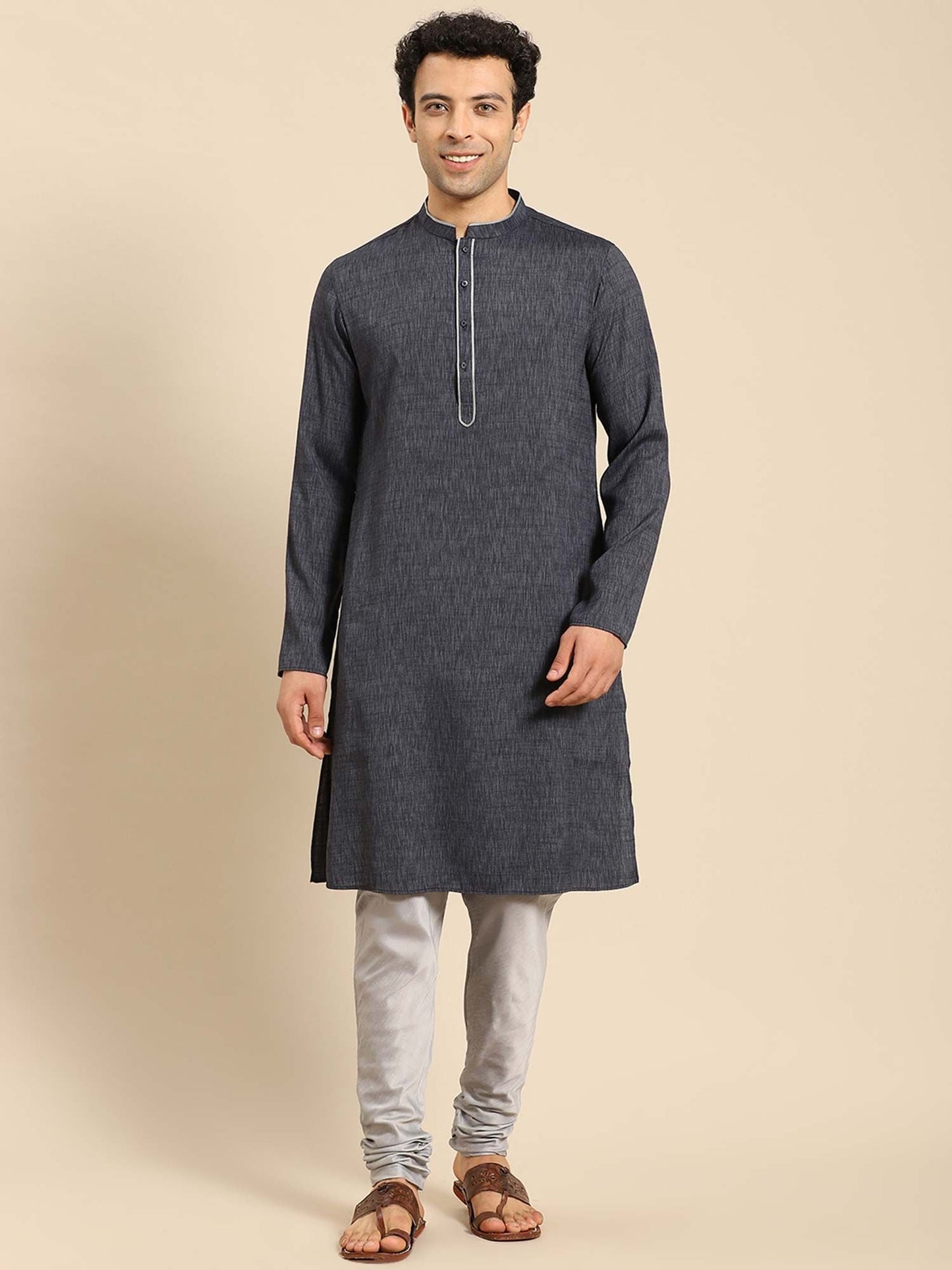 Amodh by Kisah Men Grey Kurta (Set of 2)