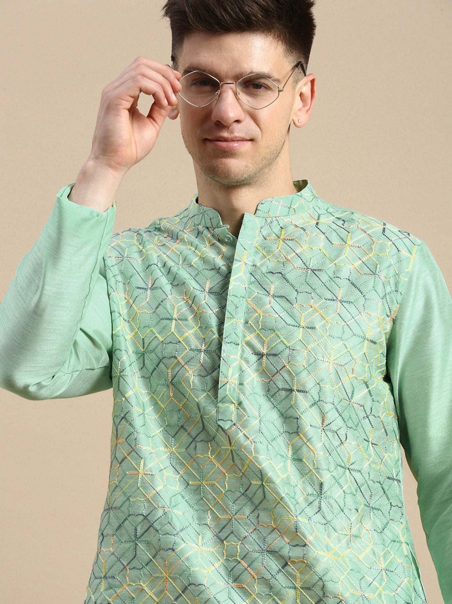 Amodh by Kisah Mens Blue Kurta Churidar (Set of 2)