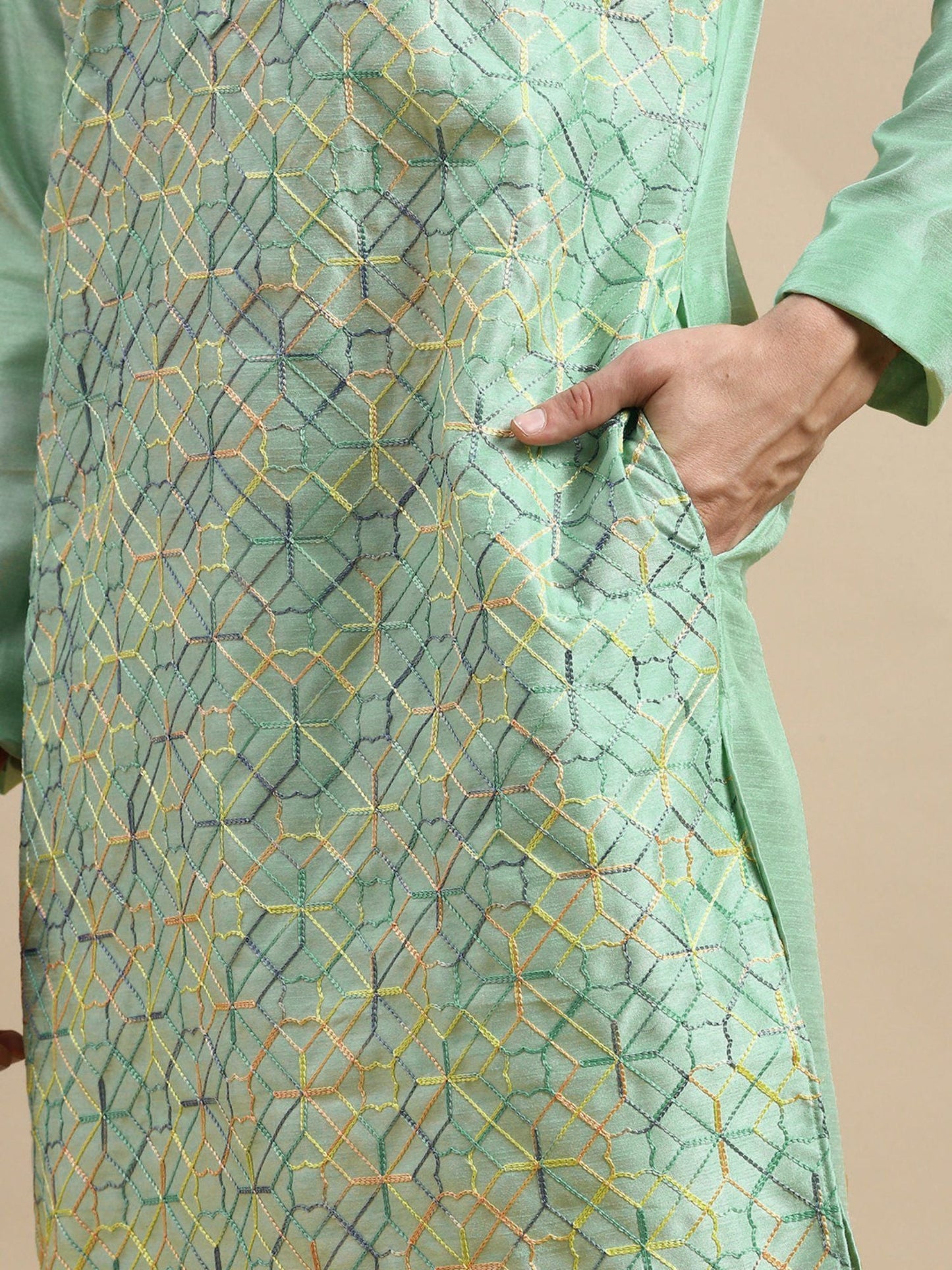 Amodh by Kisah Mens Blue Kurta Churidar (Set of 2)