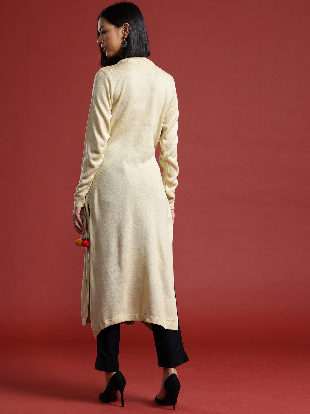 All about you Women Ethnic Motifs Layered Pom-Pom Detail Winter Kurta