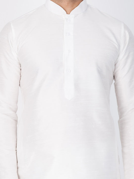 Vastramay Men White Solid Kurta with Dhoti Pants