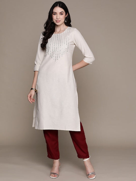 Anubhutee Yoke Design Mirror Work Kurta