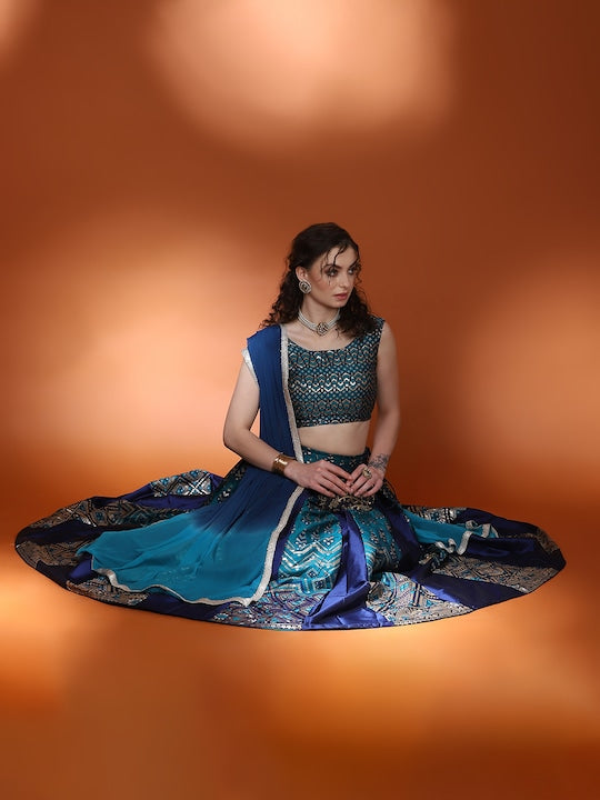 AKS Woven Design Ready To Wear Lehenga & Blouse With Dupatta