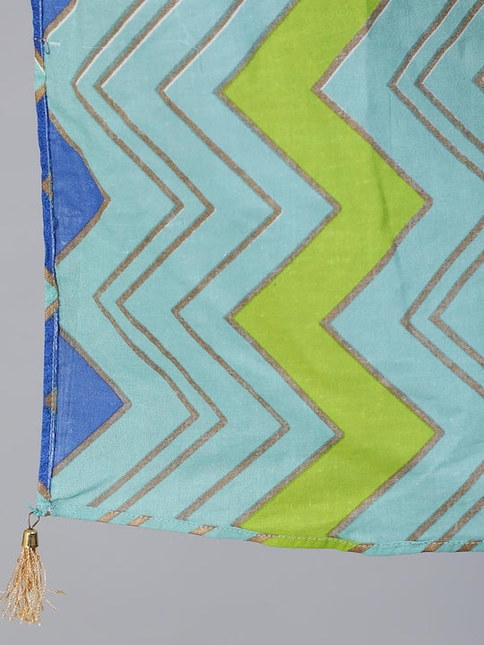 AKS Leheriya Printed Mirror Work Georgette Straight Kurta With Sharara & Dupatta