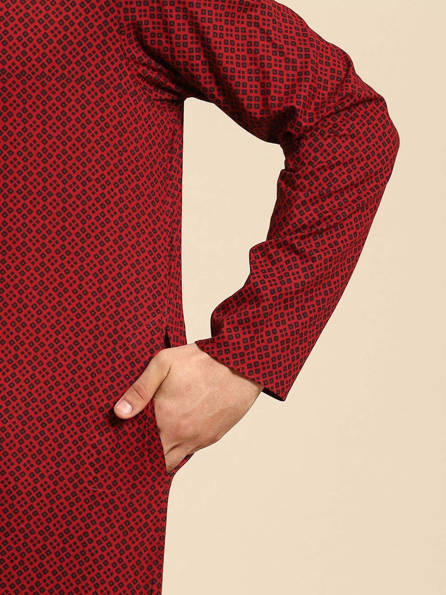 Amodh by Kisah Men Maroon Kurta (Set of 2)