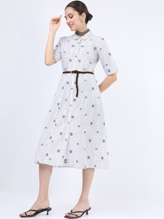 Vishudh White A-Line Midi Dress