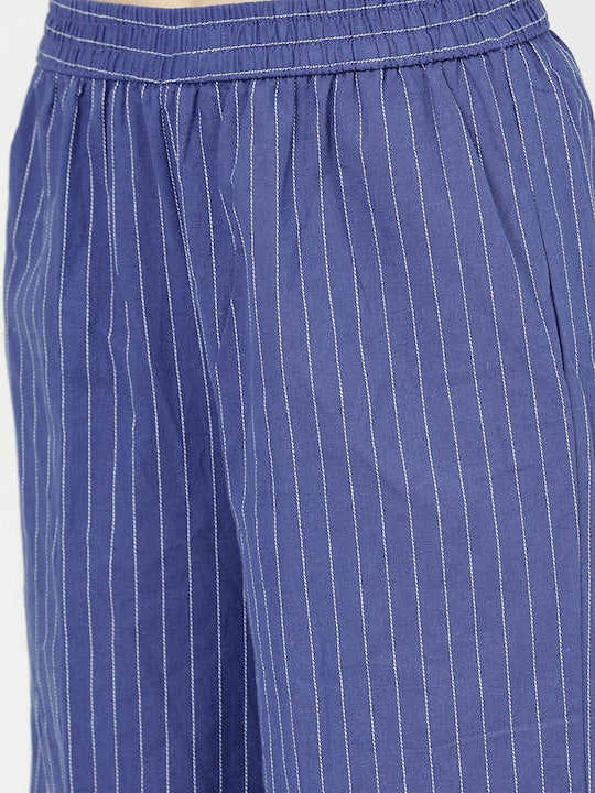 Vishudh Women Blue Printed Panelled Kurta with Palazzos