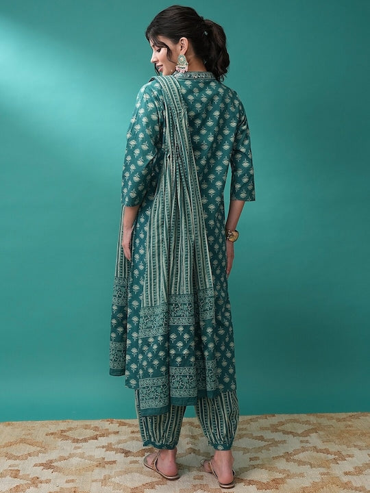 Vishudh Ethnic Motifs Printed Regular Mirror Work Kurta with Salwar & With Dupatta