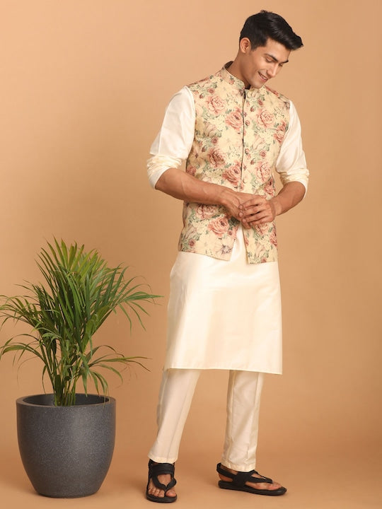 Vastramay Mandarin Collar Kurta with Pyjamas & Nehru Jacket