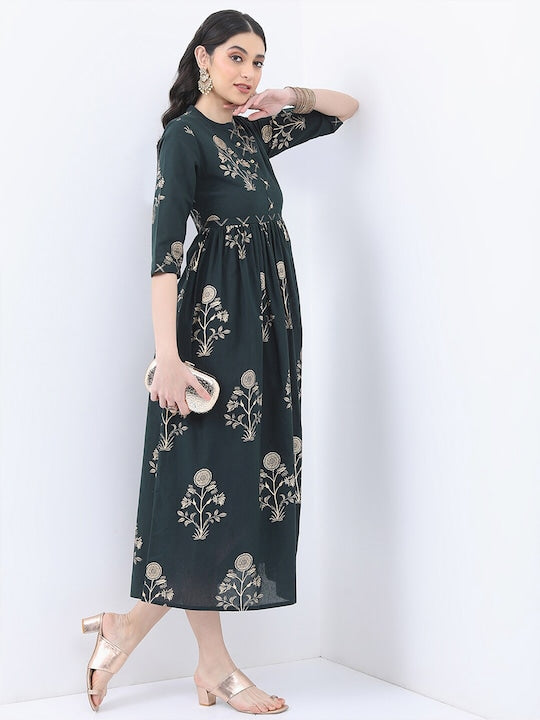 Vishudh Green Floral Maxi Dress