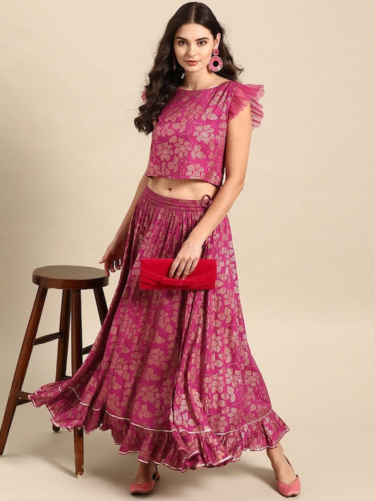 Varanga Women Pink & Gold Ethnic Motifs Printed Co-Ord Set