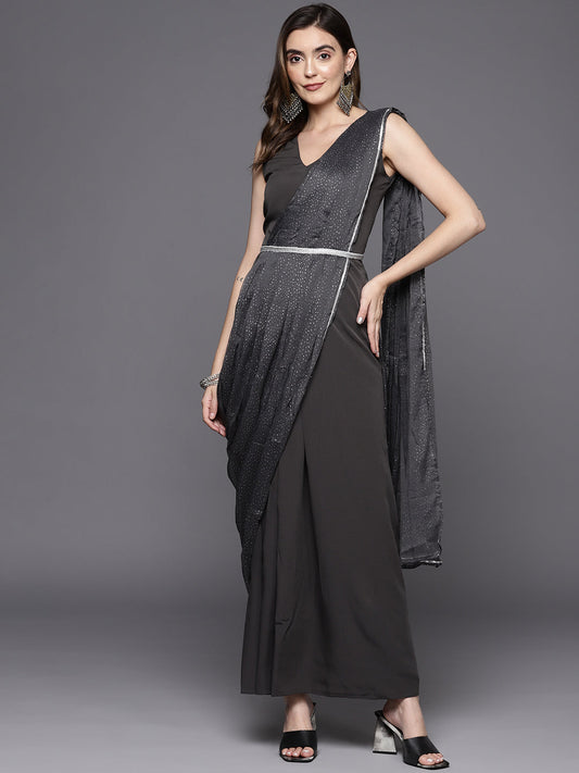 Ahalyaa Abstract Print Layered Crepe Ethnic Dress