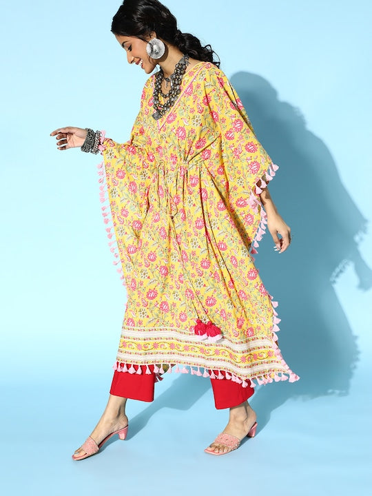 Yufta Bright Yellow Cotton Kaftan Kurta