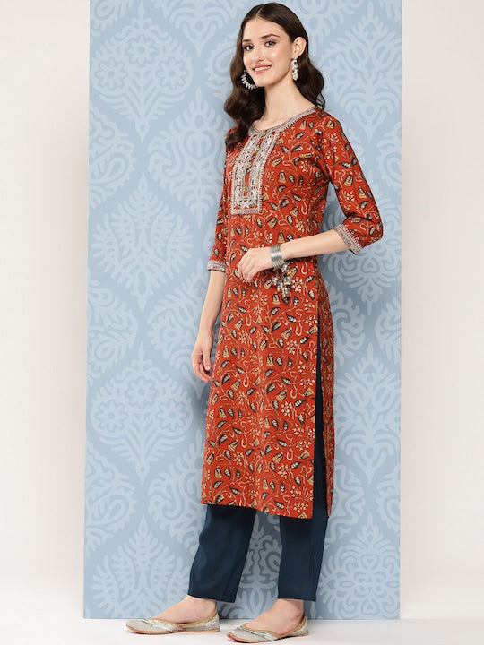 Yufta Ethnic Motifs Embroidered Regular Sequinned Kurta with Trousers & Dupatta