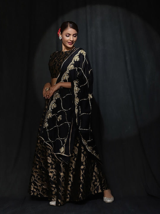 AKS Couture Embroidered Zari Ready To Wear Lehenga & Blouse With Dupatta