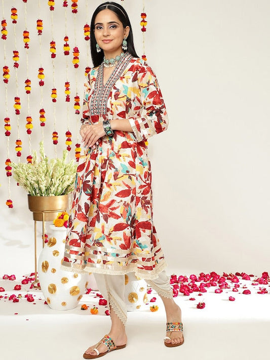 Varanga Printed Pure Cotton A-Line Kurta With Dhoti Pants Set