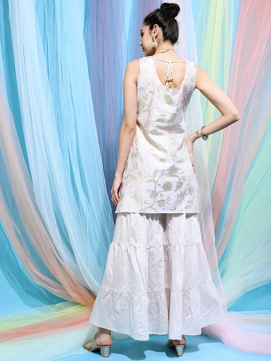 Vishudh Women Off White Ethnic Motifs Kurta with Sharara