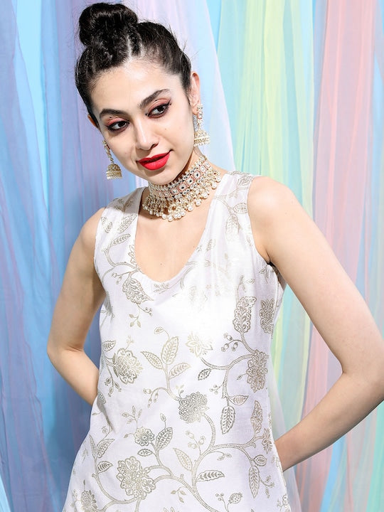 Vishudh Women Off White Ethnic Motifs Kurta with Sharara