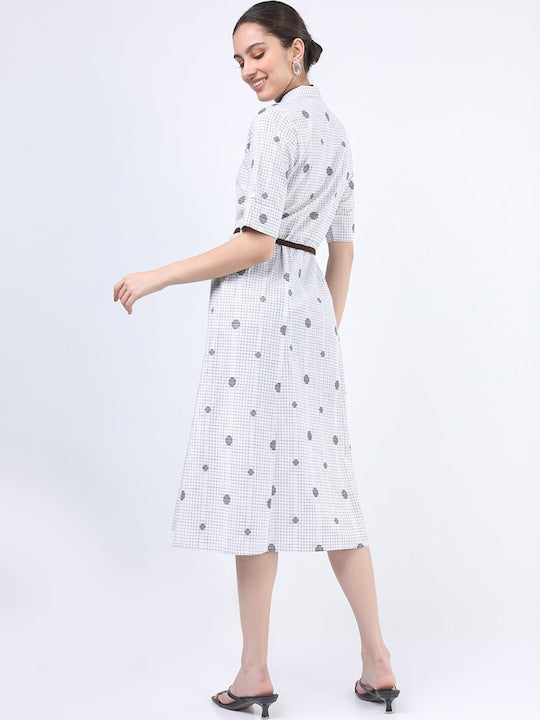 Vishudh White A-Line Midi Dress