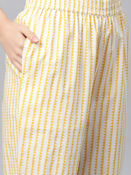 Yufta Women Pink & Yellow Handblock Printed Pure Cotton Kurta with Trousers & Dupatta