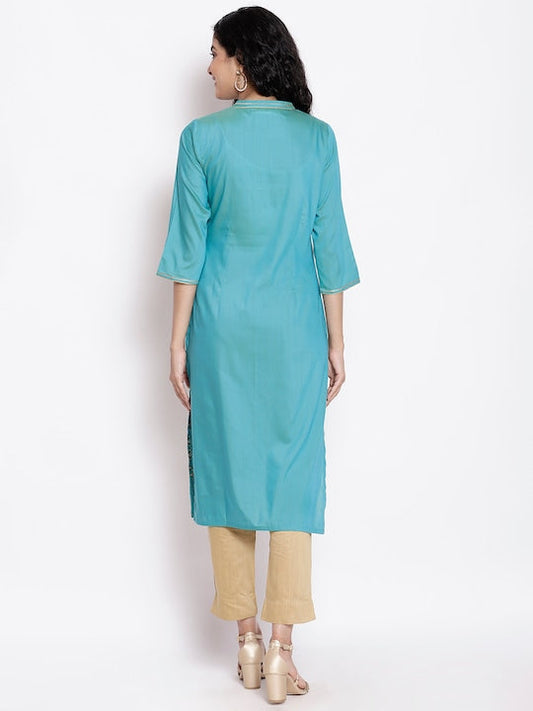 Aurelia Women Blue & Gold-Toned Ethnic Motifs Printed Kurta