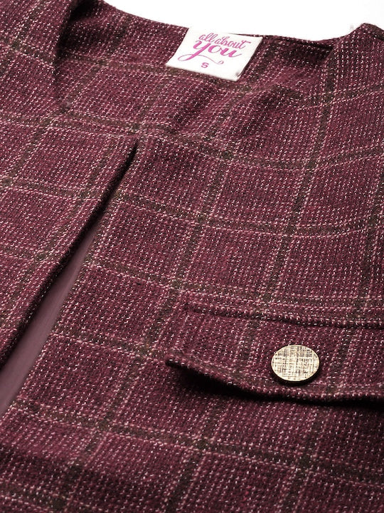 All about you Checked Front-Open Formal Blazer & Skirt Set