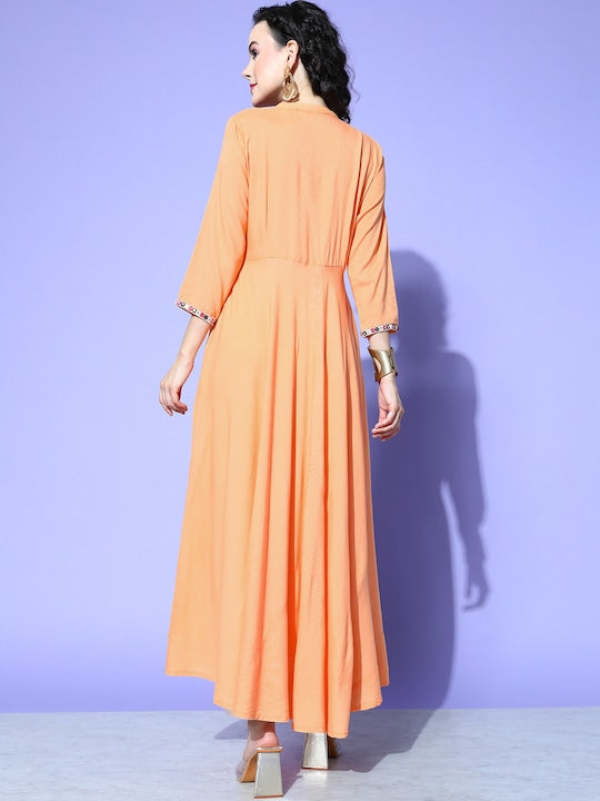 All about you Women Floral Embroidered Mirror Work Anarkali Kurta