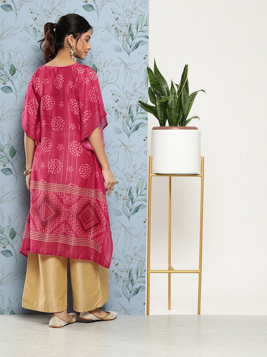 Yufta Women Bandhani Printed Flared Sleeves Kaftan Kurta