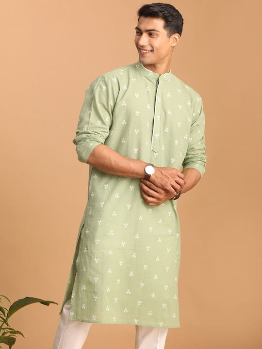 Vastramay Geometric Woven Design Jacquard Cotton Kurta