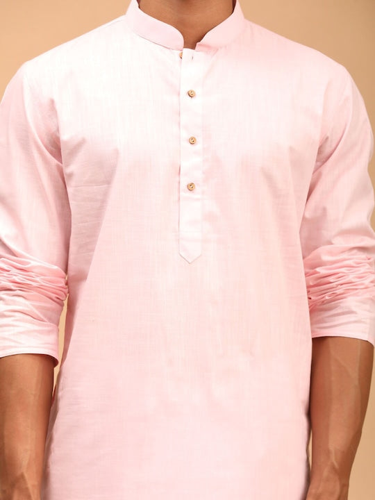 Vastramay Men Pink Pleated Kurti with Dhoti Pants
