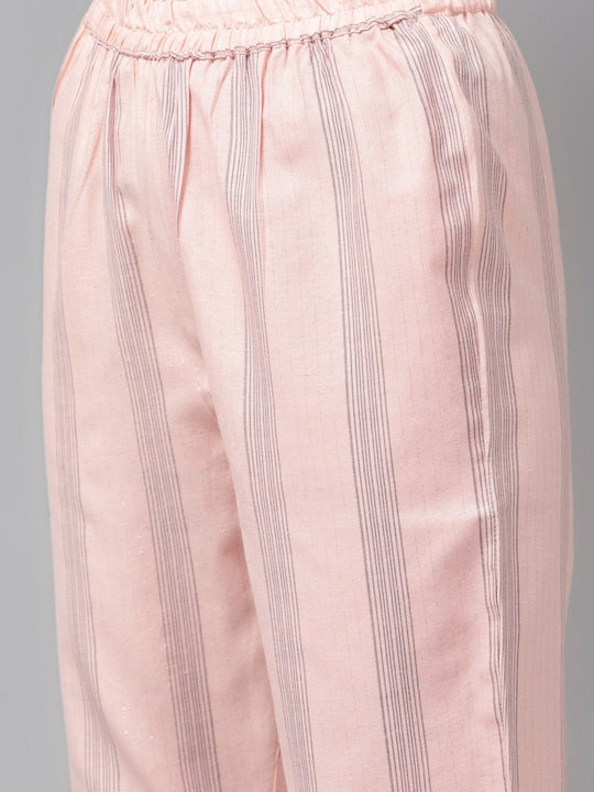 Yufta Peach Ethnic Motifs Printed Regular Kurta With Trousers & Dupatta