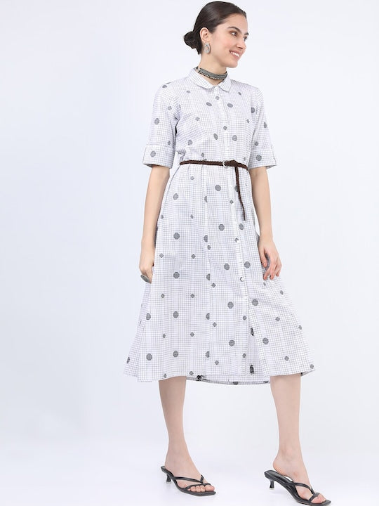 Vishudh White A-Line Midi Dress