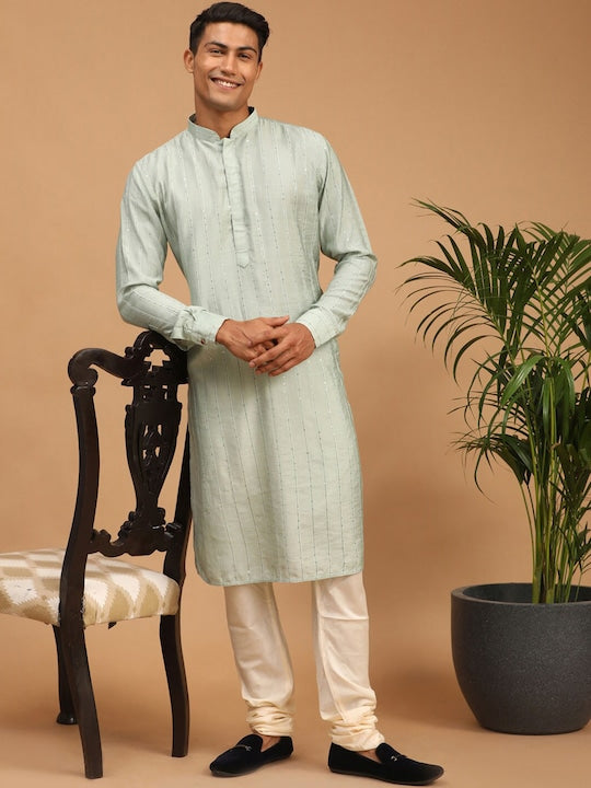 Vastramay Sequined Detail Chanderi Straight Kurta