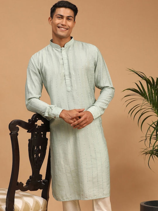 Vastramay Sequined Detail Chanderi Straight Kurta