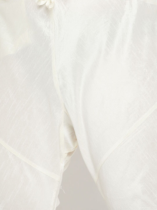 Vastramay Men Cream-Colored & Blue Woven Designed Kurta with Churidar & Jacket