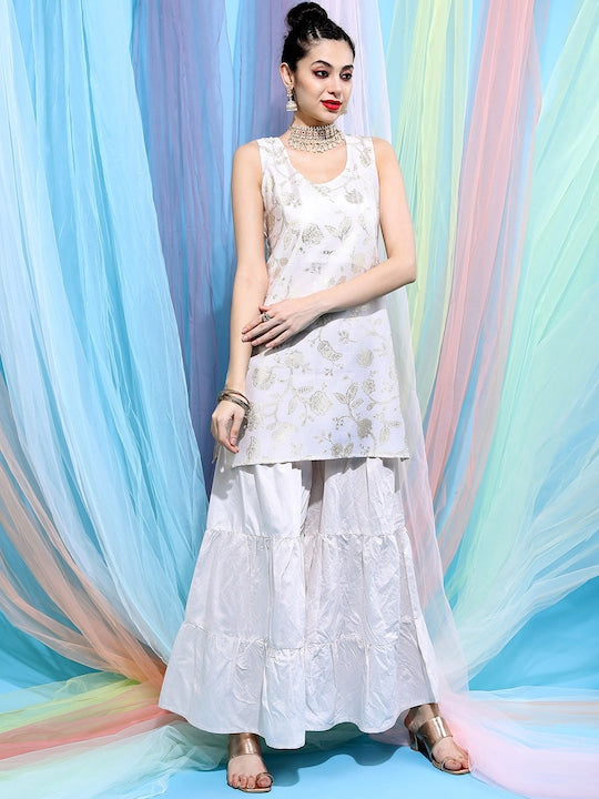 Vishudh Women Off White Ethnic Motifs Kurta with Sharara