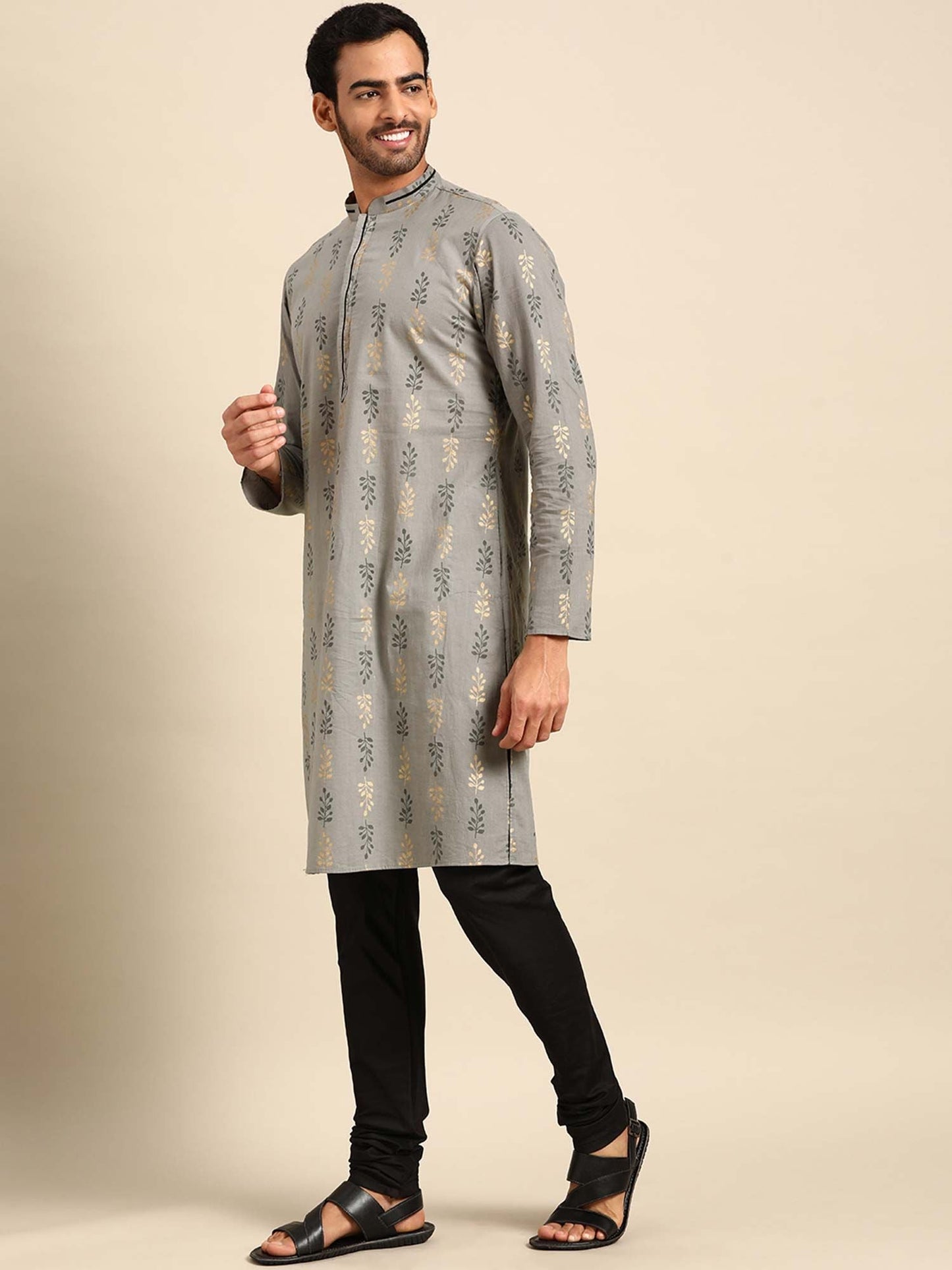 Amodh by Kisah Men Grey Kurta (Set of 2)