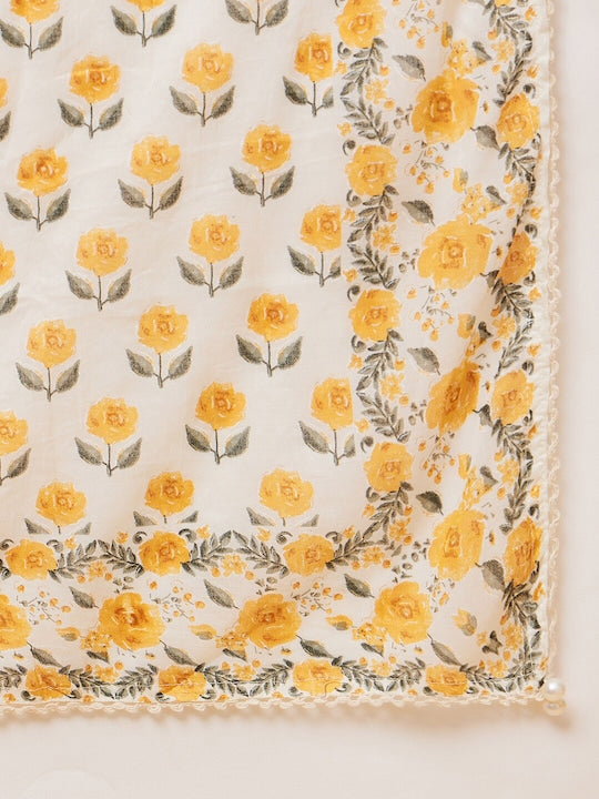 All about you Floral Printed V-Neck Kurta with Trousers & With Dupatta