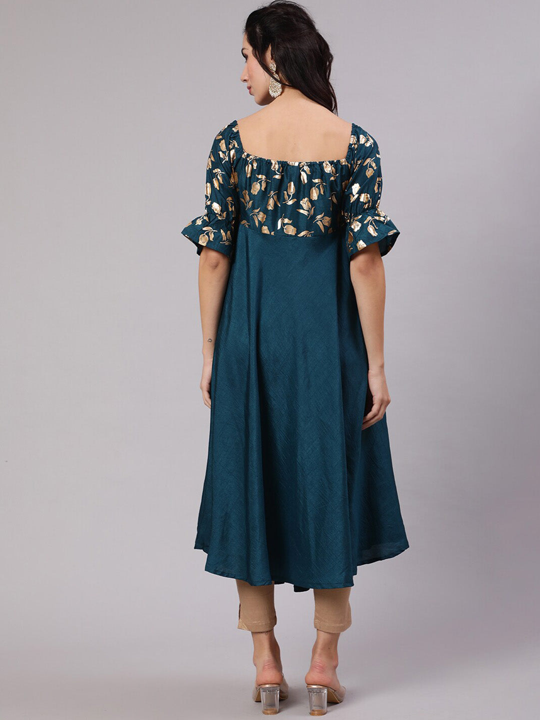 AKS Floral Printed Square Neck Anarkali Kurta