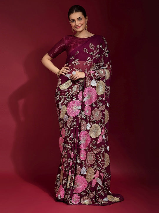 All about you Floral Embroidered Sequinned Saree