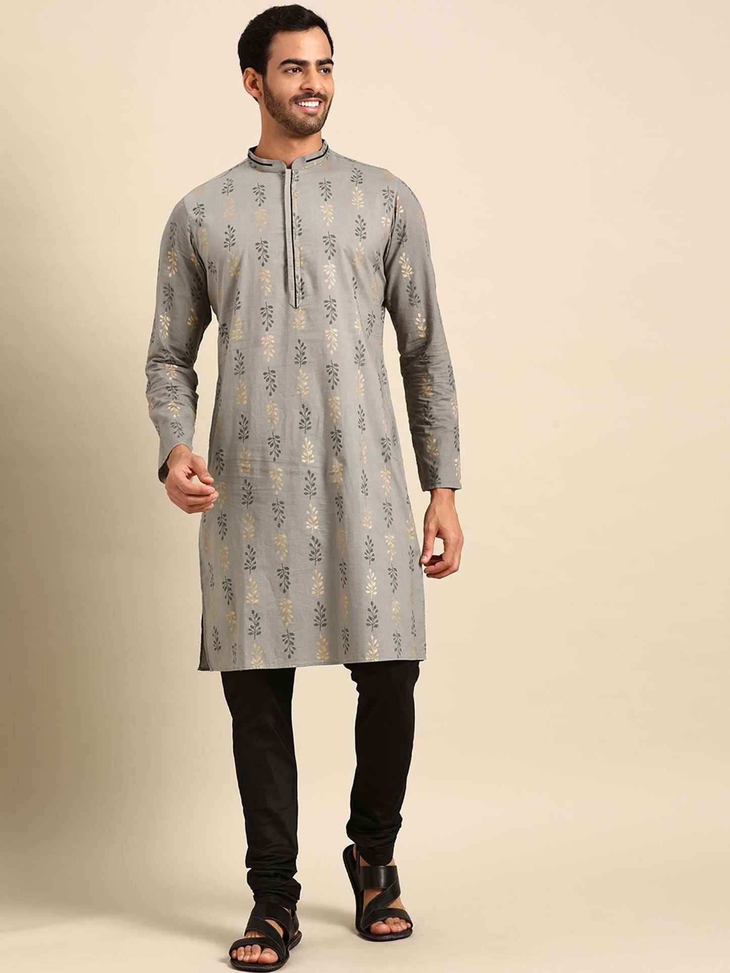 Amodh by Kisah Men Grey Kurta (Set of 2)