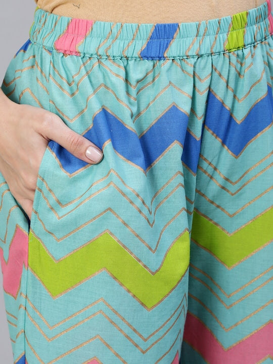 AKS Leheriya Printed Mirror Work Georgette Straight Kurta With Sharara & Dupatta