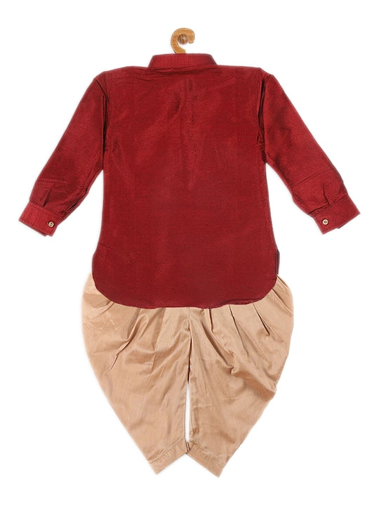 Vastramay Sishu Boys Maroon & Gold-Toned Kurta With Dhoti Pants